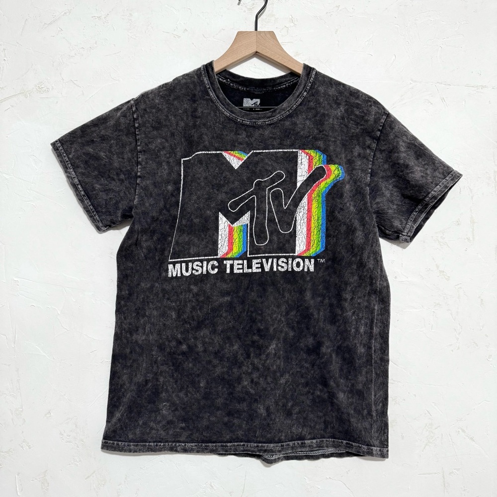 MTV Vintage Style Acid Wash Graphic Tee Black